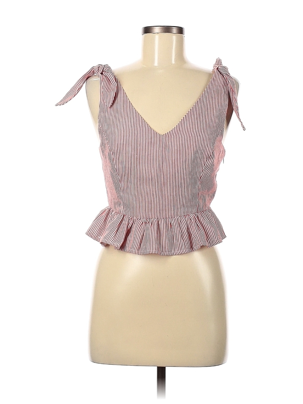 Striped Tie-Shoulder Peplum Camisole in Red and White